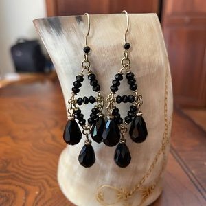 HASKELL Jet Black Gold Chandelier Earrings